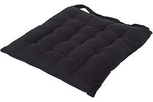 HOMESCAPES - Seat Pad - Black - 40 x 40 cm - Indoor - Garden - Dining - Chair Cushion - 100% Cotton - Well Filled - Easy Care - Washable At Home