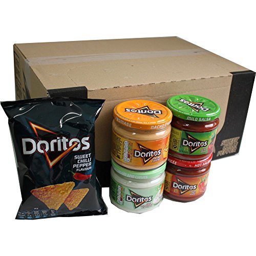 Doritos Nacho Chips Sweet Chilli Pepper 20 x 44g & Doritos Nacho Dip Sauce Testpaket Nacho Cheese 300g , Mild Salsa 326g, Hot Salsa 326g, Cool Sour Cream and Chives 300g Doritos Nacho Chips Sweet Chilli Pepper 20 x 44g & Doritos Nacho Dip Sauce Testpaket Nacho Cheese 300g , Mild Salsa 326g, Hot Salsa 326g, Cool Sour Cream and Chives 300g