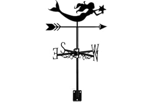 ANCNA-U Wetterfahne, Wildtier-Ornament, Windrichtungsanzeige, Edelstahl, Wetterhahn mit Dachhalterung, für Garten, Dekoration, Bauernhaus, Terrasse, Hof, Meerjungfrau
