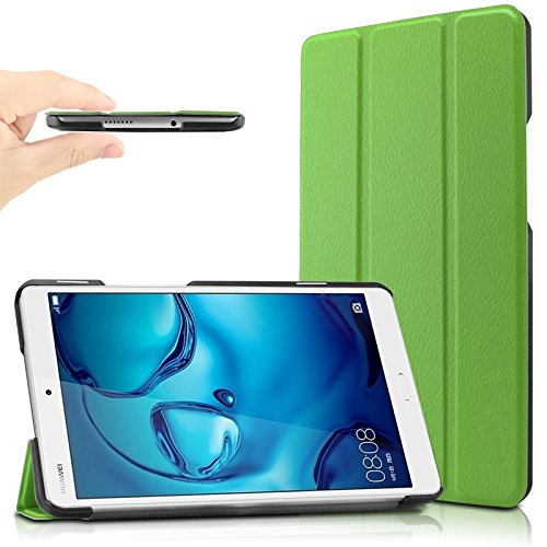 Huawei MediaPad M3 8.4 Hülle, Infiland Ultra Dünn Tri-Fold Smart-Muschel PU Leder Ultra Schlank Superleicht Ständer Smart Shell Cover Schutzhülle Etui Tasche für Huawei MediaPad M3 8.4 Tablet-PC (mit Auto Schlaf / Wach Funktion)(Grün)