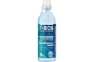 INEOS HYGIENICS Adoucissant INEOS, à 95% à base de plantes, éliminie les bactéries responsable des mauvaises odeurs, Parfum longue durée Sels Minéraux et Jasmin, 1L (50 lavages)