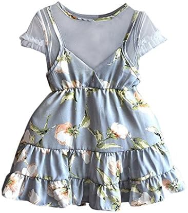 Cyond for 12 Months-6 Years Old, Toddler Kid Baby Girl Gray Dress Chiffon Floral Pageant Party Casual Princess Mini Tutu Dresses (2-3 Years Old, Gray)