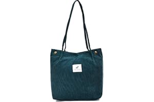 Funtlend Cord Bag Womens Large Corduroy Tote Bag Women Shoulder Handbags for School Shopping Work College Casual (Green)