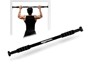 Amazon Basics Door Frame Mount Steel Pull-Up Bar | for Pull-Ups, Chin-Ups & Leg Raises | Non-Slip Grip | Max Load Capacity - 100 kg | Indoor Workout | Black