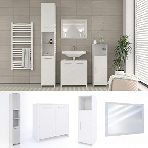 Animalmarketonline Bath Furniture Set Vicco Kiko 4 parts white furniture Wardrobe Mirror Milano