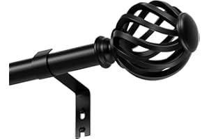 PeSenp Black Curtain Poles for Eyelet Curtains 95 to 249 cm, 16 mm Diameter Decorative Splicing Curtain Rod with Brackets and Finials for Bedroom, Living Room(Window Size:55-209 cm)