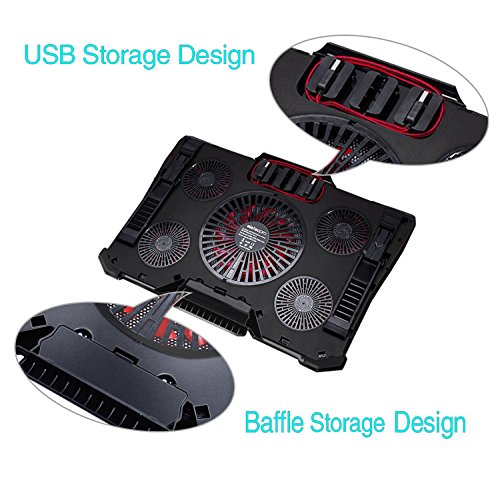Wind Laptop K  hler  EletecPro Cooling Pad 5 L  fter mit roten LEDs 2 USB Ports F  r 12-17 Zoll Computer - Gamer Gaming Notebookst  nder Einstellbare 
