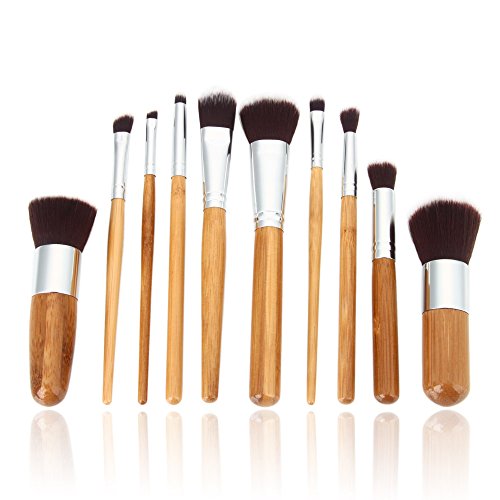 Zotop 10pcs Professional Carbonized Bamboo Handle Cosmetic Makeup Brush Set