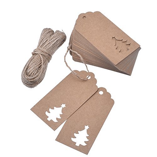 100 Piezas Etiquetas de Papel Kraft de Regalo Dise o de rbol de Navidad
de Hueco con 66 Pies de Cordel de Yute para Boda Favores Navidad