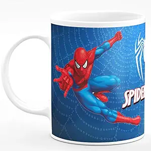 Chhaap Spiderman Mugs Gift for Kids Brother Sister Son Daughter Boys Girls Hd Printed Microwave Safe Blue Ceramic Coffee Mug (350 ml) SPDRRB (Spiderman_tny)