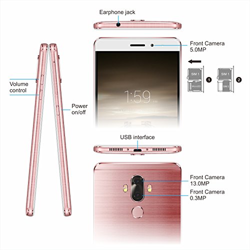 6 Zoll Smartphone Ohne Vertrag,TIMMY M40 4G FDD-LTE,2GB/16GB,Dual Sim Quad Core Android 7.0 Handys Rosa