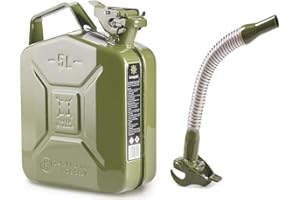 OIPPS Invopak 5 Litre Metal Jerry Can, UN Approved Can for Petrol, Diesel, Fuel in Green with Flexible Spout