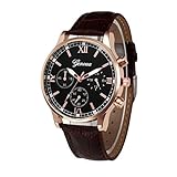 Genossen Luxus-Mode Kunstleder Herren Blue Ray Glas Quartz Analog Uhren Braun gehobene Qualität LANSKIRT (❤️Braun)