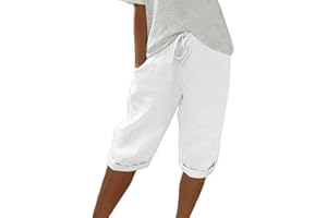 WDCHAOYUE Sommerhose Damen Leicht Sommer Einfarbig Kurze Hosen Leinenhose Mit Kordelzug Casual Pants Hohe Taille Caprihose Stoffhose Bequeme Freizeithose Frauen Elegant Loose Fit Strandhose Outdoorhose