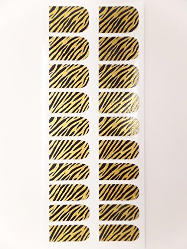 Animal Print Nail Foils, Pack of 20 wraps, Black Gold Metallic Zebra