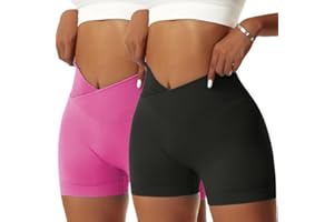 Litthing Pantaloncini Palestra Donna, Vita Alta Sportivi Shorts V Cross Scrunch Butt Push Up Yoga Opachi Leggins Corti per Yoga Allenamento Gym Fitness