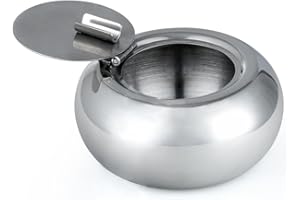 Posacenere per sigaretta in acciaio inox con coperchio, MAXIN antivento sigaretta posacenere fumatori cenere ufficio cenere vassoio cenere per la decorazione dell'ufficio a casa-argento.