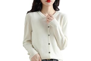 BOLLRLLR Women's Cashmere Cardigan Round Neck Sweater Spring Autumn Winter Long Sleeve Knitted Solid Color Soft Cardigan Sweater