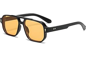 YAMEIZE Retro Pilot Double Bridge Rectangle - Sunglasses for Women Men Classic Style Square Vintage Eyewear UV400 Protection Driving Outdoor