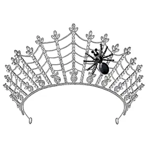 SWEETV Spider Web Tiara for Women, Rhinestone Goth Diadem, Halloween Headband Burlesque Costume Party Accessories for Day of the Dead Cosplay, Spider