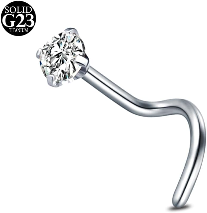 AceFun 20G piercing nariz titanio plata 1 forma G23 plata recta Piercing nariz Joyería para Mujeres Hombres plata circonio cúbico diamantes 1.5mm 2mm 2.5mm 3mm