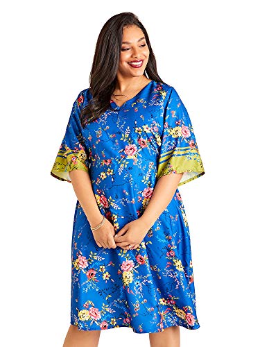 Yumi Curves Blue Plus Size Summer Floral Print Kimono Dress