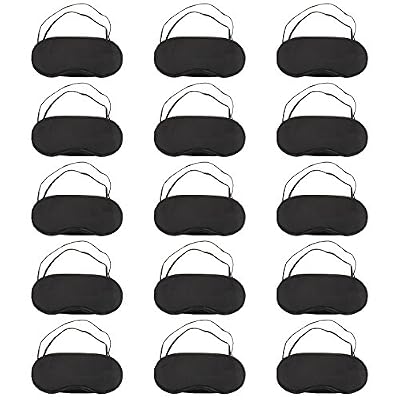 Hicarer 15 Pièces Masques pour les Yeux Blindfold de Sommeil Couverture d'Ombre d'Oeil Doux avec Nez Pad et Sangle Réglable pour le Sommeil de Voyage, Noir