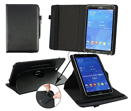 Emartbuy® Trekstor SurfTab Breeze 9.6 Quad 3G 9.6 Zoll Tablet Universal ( 9 - 10 Zoll ) Schwarz Carbon 360 Grad rotierende Stand Folio Geldbörse Tasche Hülle + Schwarz Eingabestift