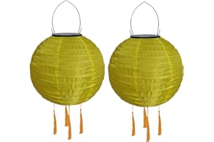 Yeehliny Lampions Außen Wetterfest Solar Laterne Solarlampen Lampenschrimp Außenlaternen 20cm Solar LED Laterne Wasserdicht Nylon Hängende Gartenlaterne Solar Lampion Solarbeleuchtung (2PCS/Gelb)