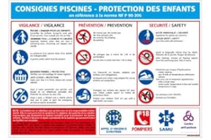 Panneau - Consignes Piscine Protection Enfants - Plastique rigide PVC 1,5 mm - Dimensions 300 x 210 mm - Protection Anti-UV