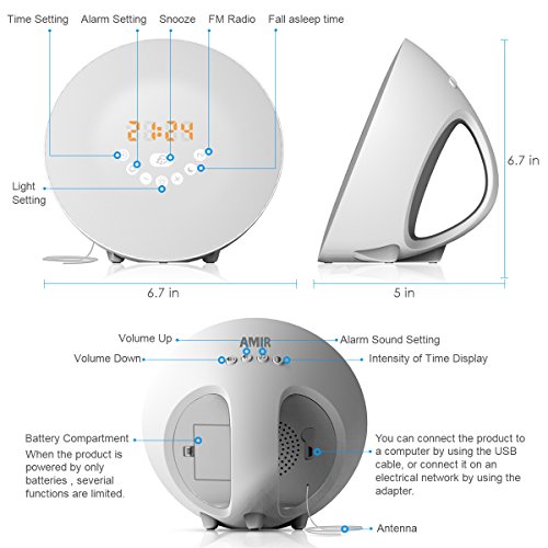 Amir Wake-Up Light, Wecker Lichtwecker, Lichtwecker, Wecker Licht, Aufwachen mit Licht, Sonnenaufgang Simulation Wake-up Light (Sonnenaufgangfunktion, 6 Natürlichen Wecktöne , Touchdisplay, 10-Helligkeit, Digitales FM Radio ) - 9