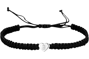 ISIGNO Pulsera Letra Inicial A-Z Pulseras con Iniciales Cadena Ajustable Trenzada Hecha a Mano para Mujer y Hombre con Inicial de Nombre Pulsera Corazón con Letra Grabado Regalo para Familia, Amiga, Novios