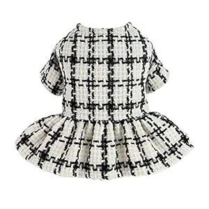 Fitwarm Vintage Plaid Dog Dresses Thermal Doggie Sweatshirt Pet Winter Clothes Puppy Girl One-Piece Breathable Skirt Doggy Dress Cat Outfits Apparel Black White Large