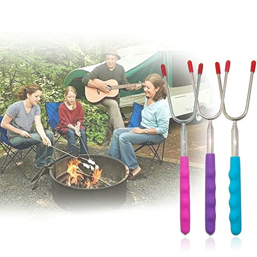 5 Stück Teleskop Grillspieße Edelstahl Set Handgriff Grillfest Ausziehbar XingYu-XY BBQ-Spieße Gabeln BBQ Hot Dog Gabel Metall-Sticks für Picknick Camping Campfire Feuerstelle Camping (24.5*6*1.5cm, Farbe) - 9