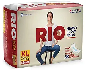 RIO Sanitary Pads for women, Heavy Flow Longer, Wider and Thicker (XL) (Pack of 12)