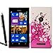 Price comparison product image Nokia Lumia 925 Flower Floral Butterfly Gel Soft Rubber Cover + Screen Protector + Stylus (Pink Orchid)