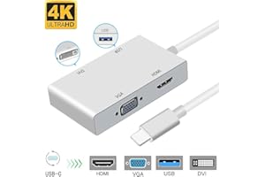 weton USB C auf DVI Adapter, USB 3.1 Type C zu 4K DVI HDMI, 1080P VGA USB 3.0 USB HUB Multiport Videokonverter für MacBook Pro/Chromebook Pixel zu HDTV/Monitore/Projektor