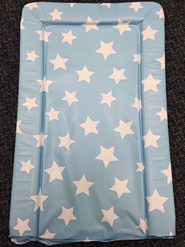 Deluxe Unisex Baby Waterproof Wipeable Changing Mat with Raised Edges - Blue with White Stars
