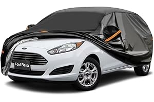 GUNHYI 7 Layers Heavy Duty Hatchback Car Cover Waterproof 100%, Custom Fit For Ford Fiesta 1989-2024, All Weather Outdoor Car Cover Sun Rain Dust Protection, With Zip And Cotton Lined, Black