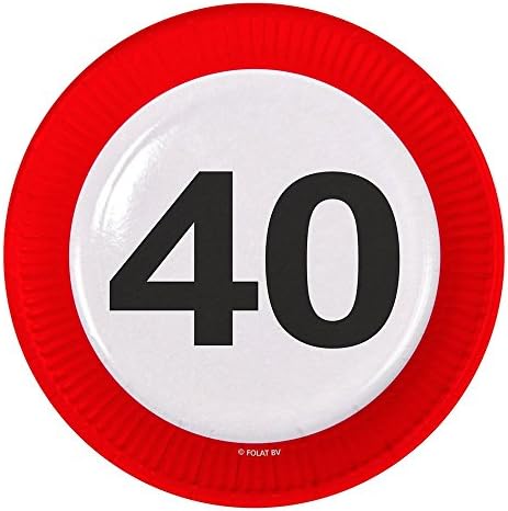 40th Birthday 8 23cm Plates Traffic Sign Age Party