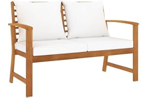 vidaXL Banco de Jardín 120 cm con Cojines Patio Exterior al Aire Libre Decoración Recibidor Asiento Silla Duradero Estable Crema Madera Maciza Acacia