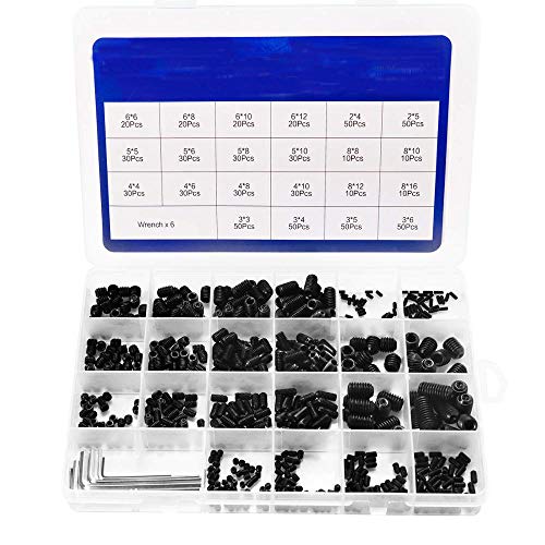 Homejia Assortiment de 660 vis hexagonales sans tête en acier inoxydable - M2 M3 M4 M5 M6 M8 - Vis sans tête avec 6 clés, noir