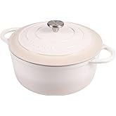 Nuovva Enamelled Cast Iron Dutch Oven Pot with Lid – 6.4 Quart Casserole Dish – Ceramic Dutch Oven for Bread Baking, Roasting