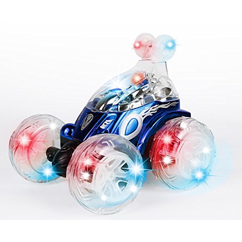 Preisvergleich Produktbild Ferngesteuerter Stunt Auto, Gusspower wiederaufladbare RC Radio Control Fernbedienung Rolling Spielzeugauto, 360 Grad Spinning und Flips mit Farbe LED für Kinder Geschenk (Blau)