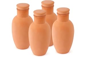 LOVELY RAN Lot de 4 Pots d'arrosage en Terre Cuite 7,9 x 7,9 x 15,2 cm avec système d'arrosage Simple pour Plantes d'extérieur