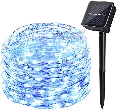 Rophie 100 LEDs Solar String Lights 39 ft/12m Solar Powered Garden Lights Copper Wire Outdoor Waterproof String Lights Indoor/Outdoor Decorative Lights for Party -Blue