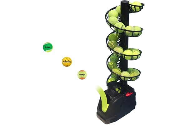 hzexun Machine à Balle de Tennis Lanceur de Balle Tennis Machine de Tennis Léger AC220V/Batteries pour Tous Les Niveaux/âges