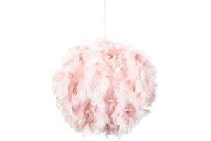 Eye-Catching and Modern Real Natural Pink Feather Decorated Small Pendant Light Shade 40watt Maximum Perfect Statement Piece 25cm Diameter by Happy Homewares