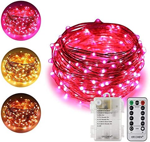 ErChen Battery Operated Dual-Color Led String Lights, 66FT 20M 200 LEDs Color Changing Dimmable 8 Modes Copper Wire Fairy Lights with Remote Timer for Indoor Outdoor Patio (Warm White, Pink)