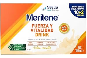 Meritene | Fuerza y Vitalidad Drink | Sabor Vainilla | Listo para Tomar |Fuerza para tus Músculos, Vitalidad para ti | Batido con Proteínas, Vitaminas y Minerales | 12 Unidades x 180 ml